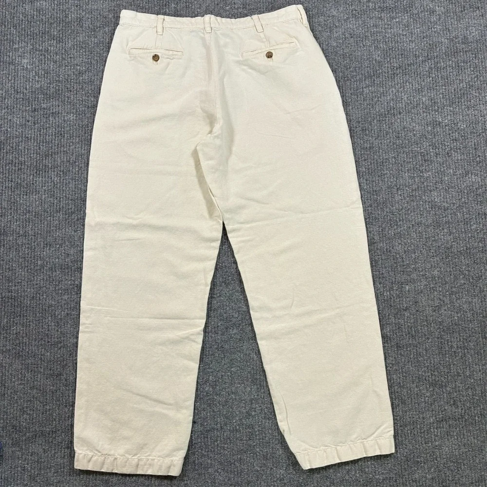 IZOD Mens Chino Pants Size 36x32 Beige‎ Cotton Linen Flat Front Mid Rise